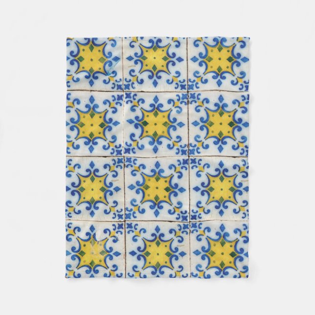 Cobertor De Velo Azulejos Portugueses - Padrão Azul e Amarelo (Frente)
