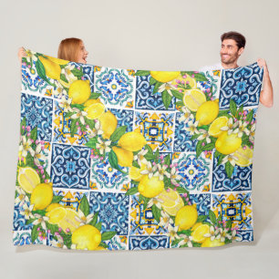 Cobertor De Velo Azulejos Sicilianos do Mediterrâneo, limões de cit