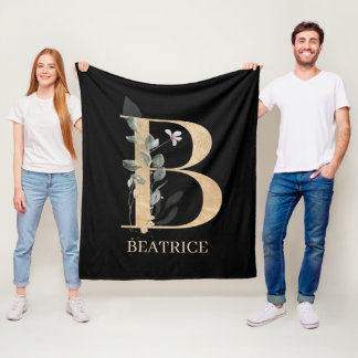 Cobertor De Velo B Monograma Floral Personalizado Fleece Blanket