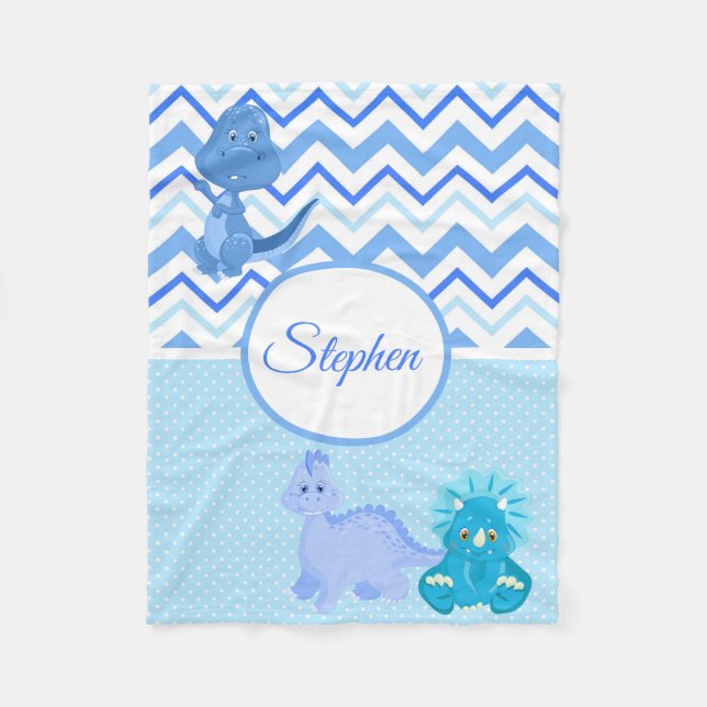 Cobertor De Velo Baby Blue Dinosaur Chevron Personalizado (Frente)