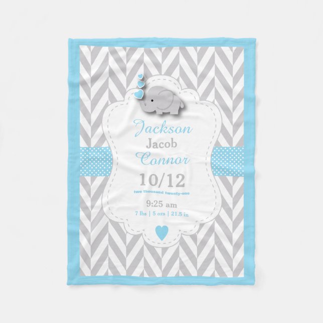 Cobertor De Velo Baby Blue Elephant Birth KeepsasasakDesign (Frente)