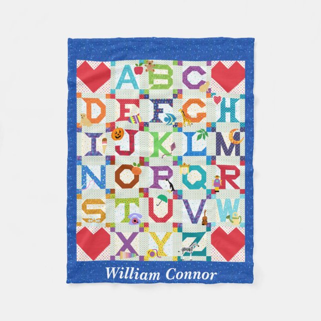 Cobertor De Velo Baby Boy Alphabet Quilt Design (Frente)