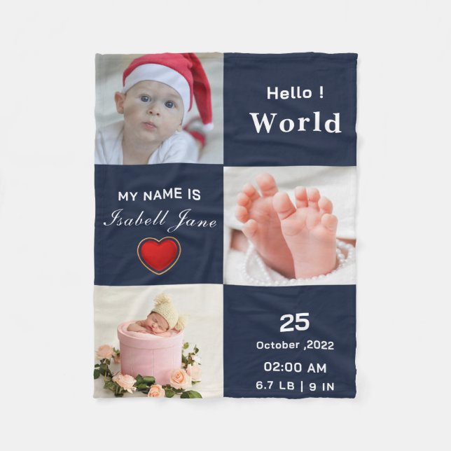 Cobertor De Velo Baby Boy Birth Stat Anúncio Foto (Frente)