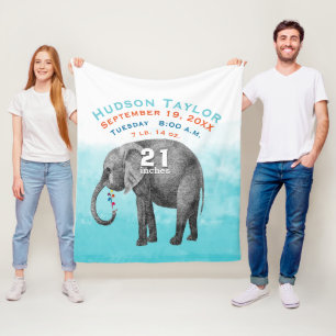 Cobertor De Velo Baby Boy Blue Birds Record Elephant