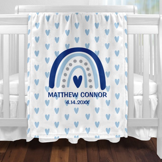 Cobertor De Velo Baby Boy Rainbow and Hearts Personalized (Criador carregado)