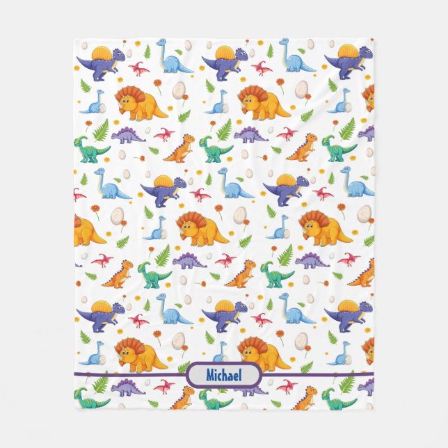 Cobertor De Velo Baby Dinosaur Personalize Boy Name (Frente)