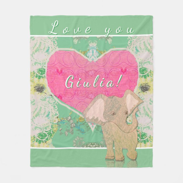Cobertor De Velo Baby Elephant Heart Fleece Blanket (Frente)