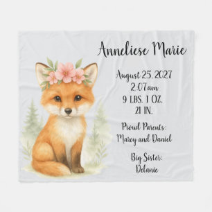 Cobertor De Velo Baby Fox Birth Personalizado Stats