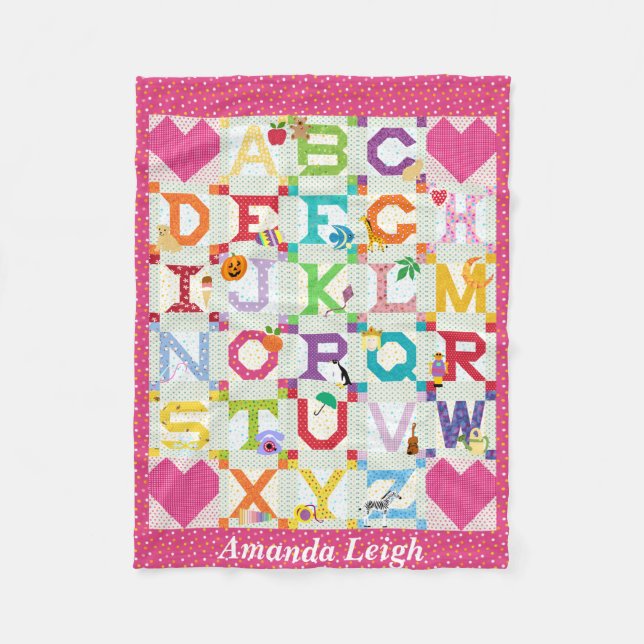 Cobertor De Velo Baby Girl Alphabet Quilt Design (Frente)