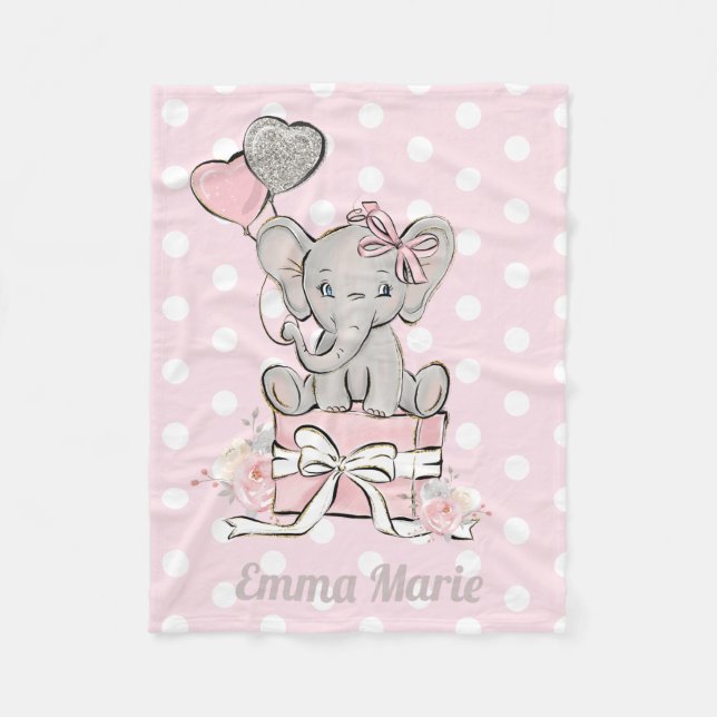 Cobertor De Velo Baby Girl Elephant Pink Silver Balloons (Frente)