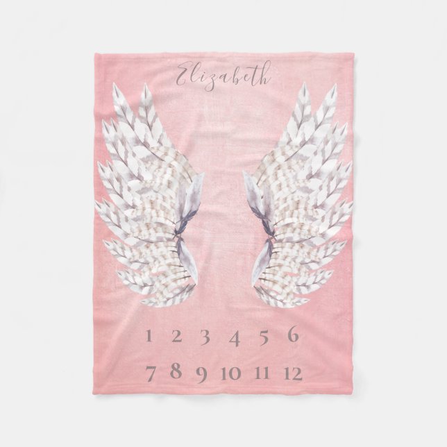 Cobertor De Velo Baby Girl Pink Angel Wings Mensal (Frente)