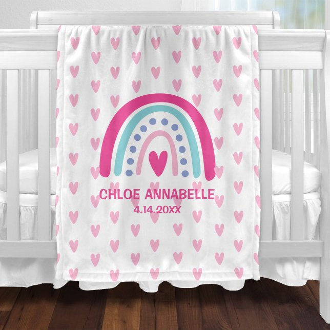 Cobertor De Velo Baby Girl Rainbow and Hearts Personalized (Criador carregado)