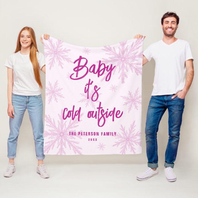 Cobertor De Velo Baby Its Cold Outside Pink Snowflakes Script Girly (In Situ)