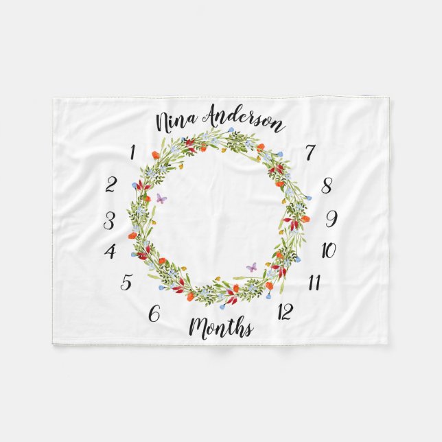 Cobertor De Velo baby mijlpaal deken met veldbloemen en vlindertjes (Frente (Horizontal))