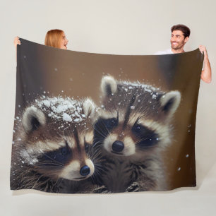 Cobertor De Velo Baby Raccoons Huddle in Falling Snow