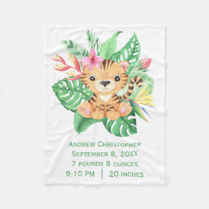 Cobertor De Velo Baby Tiger Tropical Flowers Birds Stats