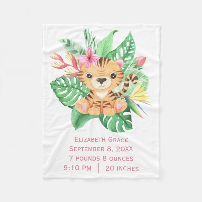Cobertor De Velo Baby Tiger Tropical Flowers Birds Stats (Frente)