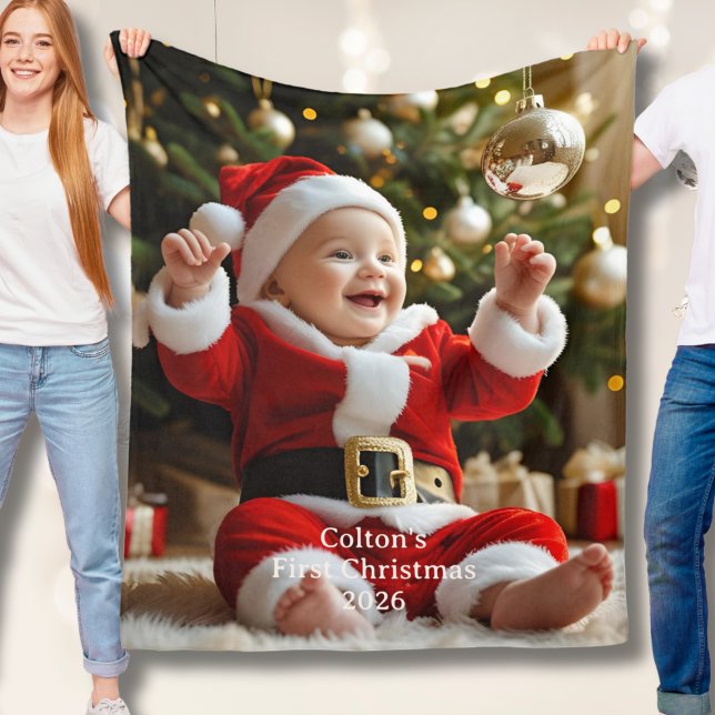 Cobertor De Velo Baby's First Christmas Fleece Blanket Custom Photo (Criador carregado)
