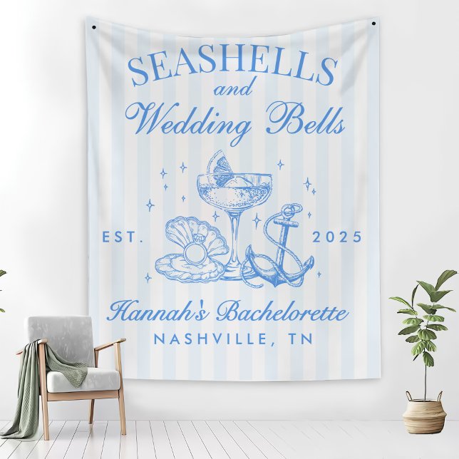 Cobertor De Velo Bachelorette Retro Blue Seashells & Wedls (Criador carregado)