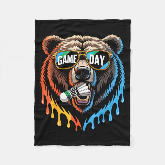Cobertor De Velo Badminton Game Day Bear Funny Badminton Lover Boys (Frente)
