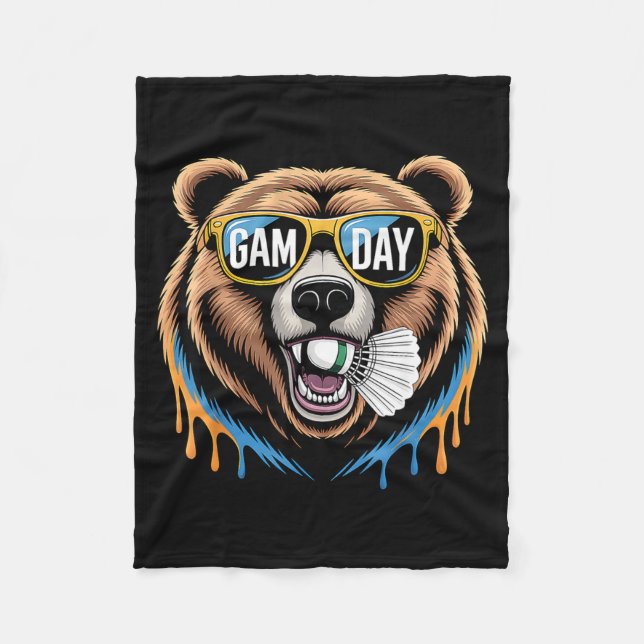 Cobertor De Velo Badminton Game Day Bear Funny Badminton Lover Boys (Frente)