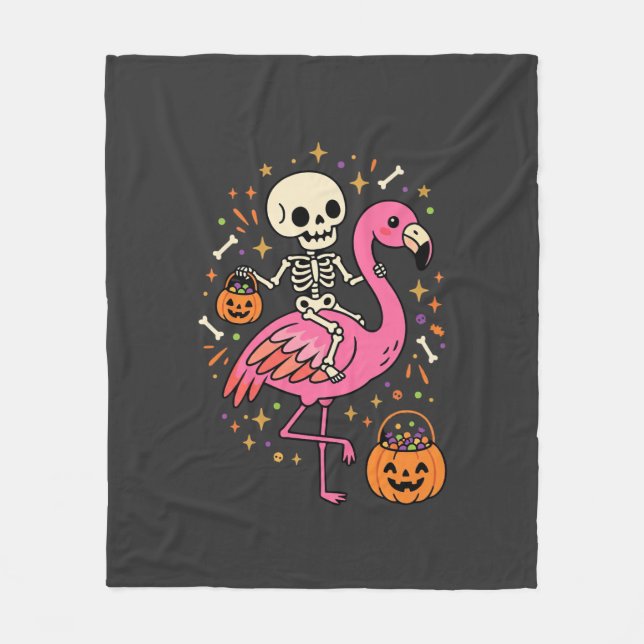 Cobertor De Velo Balde de Doces de Esqueleto de Flamingo de Hallowe (Frente)