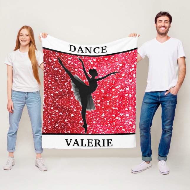 Cobertor De Velo Ballerina Love Dance Red Hearts Fleece Blanket (In Situ)