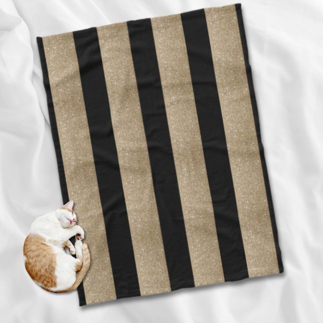 Cobertor De Velo banda na moda geométrica negra e dourada da tendên (trendy stylish geometric black and gold stripes fleece blanket)