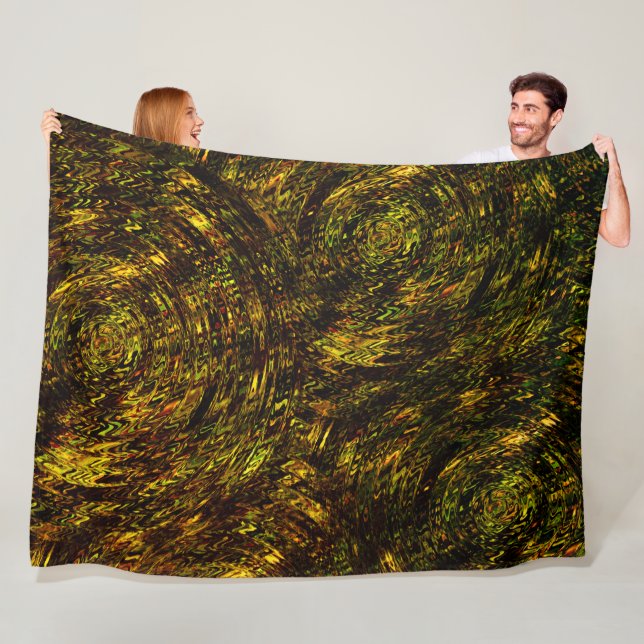 Cobertor De Velo bandas abstrato curvas em verde ouro e mais escuro (In Situ)