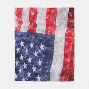 Cobertor De Velo Bandeira abstrato americana, Estilo Watercolor.