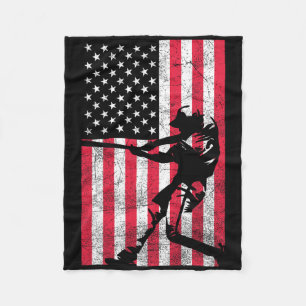 Cobertor De Velo Bandeira Americana De Beisebol Vermelha Branca Azu