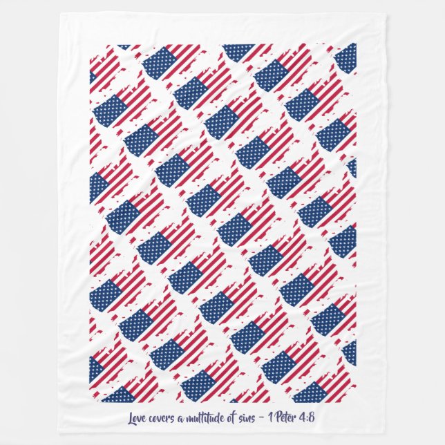 Cobertor De Velo Bandeira Americana de Citação Cristã Personalizada (Frente)