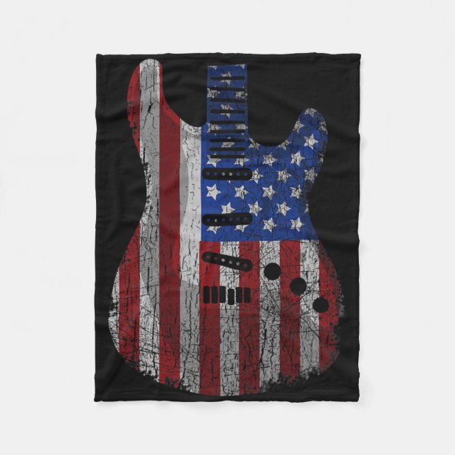 Cobertor De Velo Bandeira Americana Guitarra Funny Usa Guitarista 4 (Frente)