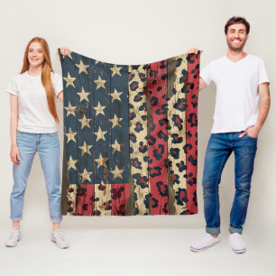 Cobertor De Velo Bandeira Americana Rústica com Estampa de Leopardo