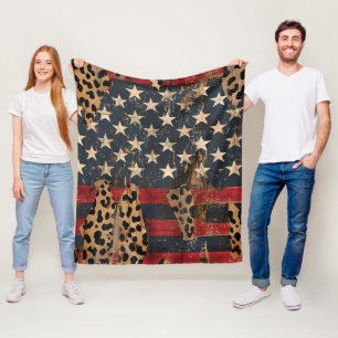 Cobertor De Velo Bandeira Americana Rústica com Estampa de Leopardo