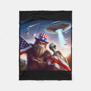 Cobertor De Velo Bandeira Americana Sasquatch com Alienígena Ufo Bi