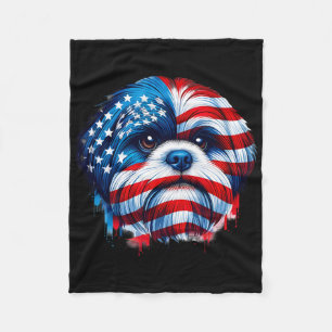 Cobertor De Velo Bandeira Americana Shih Tzu 4 De Julho Patriótico