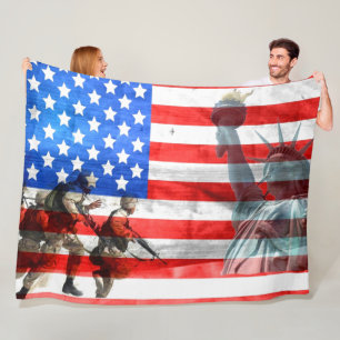 Cobertor De Velo BANDEIRA AMERICANA, SOLDADOS e LIBERDADE