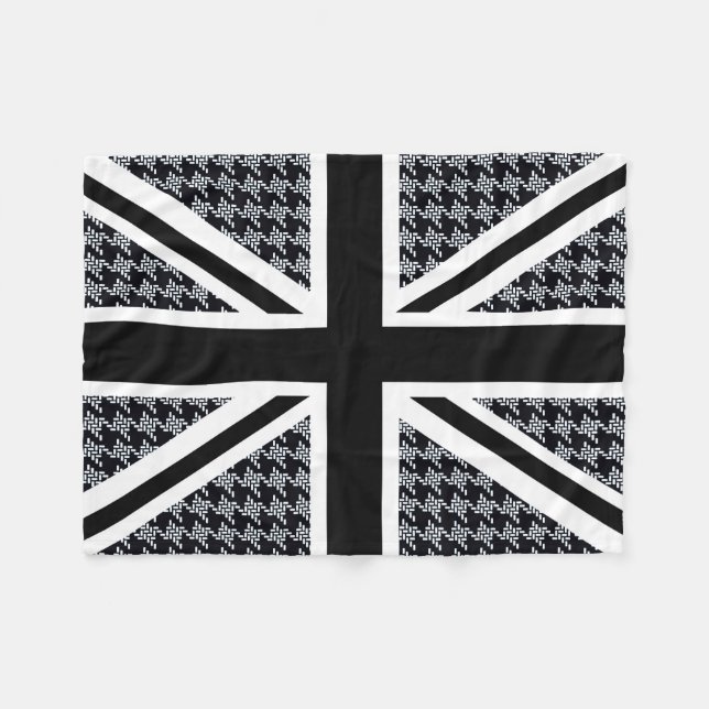 Cobertor De Velo Bandeira de Union Jack em Houndstooth preto e (Frente (Horizontal))