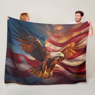 Cobertor De Velo Bandeira Patriótica Americana Guardada Por Uma Águ