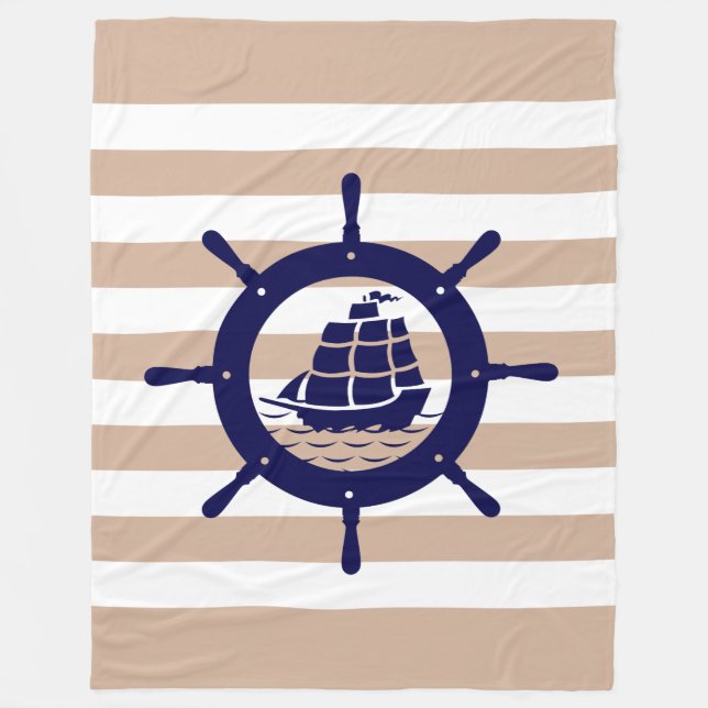 Cobertor De Velo Banhas Brancas Com Roda Náutica Azul (Frente)
