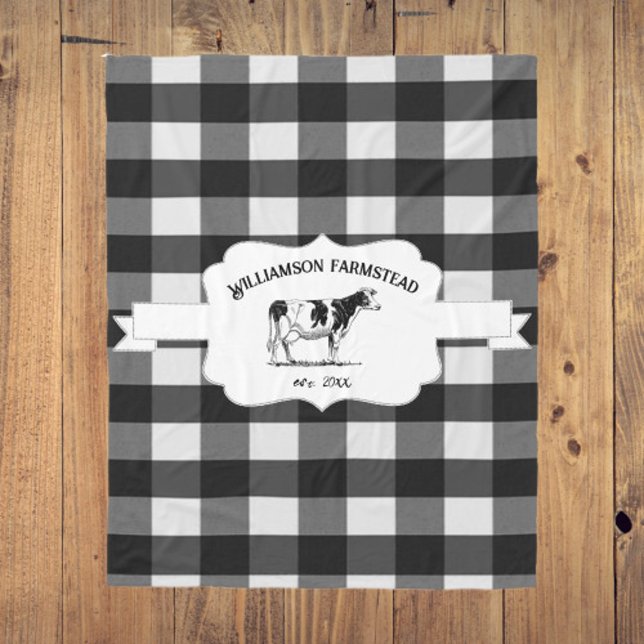 Cobertor De Velo Banheira de Xadrez de Buffalo Negra (Black Buffalo Plaid Farm Cow Fleece Blanket)