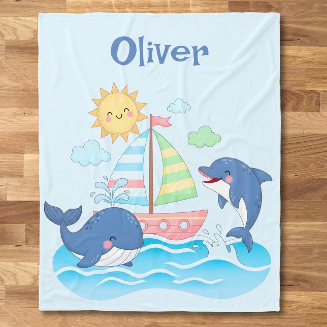 Cobertor De Velo Barco à Vela de Baleia e Golfinho Fofos (Criador carregado)