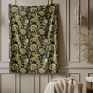 Cobertor De Velo Barroco Dourado Damask Blanket em Matiz Negra Eleg