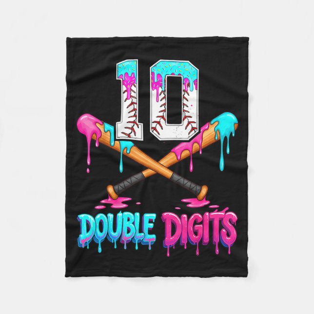 Cobertor De Velo Baseball 10 Year Old Ice Cream Drip 10th Bday Doub (Frente)