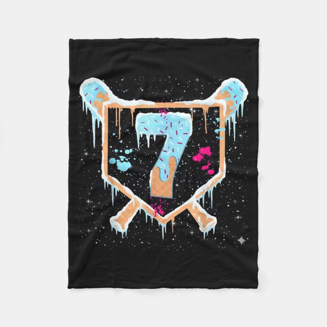 Cobertor De Velo Baseball 7 Year Old Ice Cream Drip 7th Birthday Bo (Frente)
