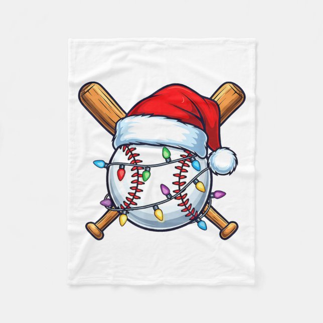 Cobertor De Velo Baseball Christmas Lights Santa Christmas Baseball (Frente)