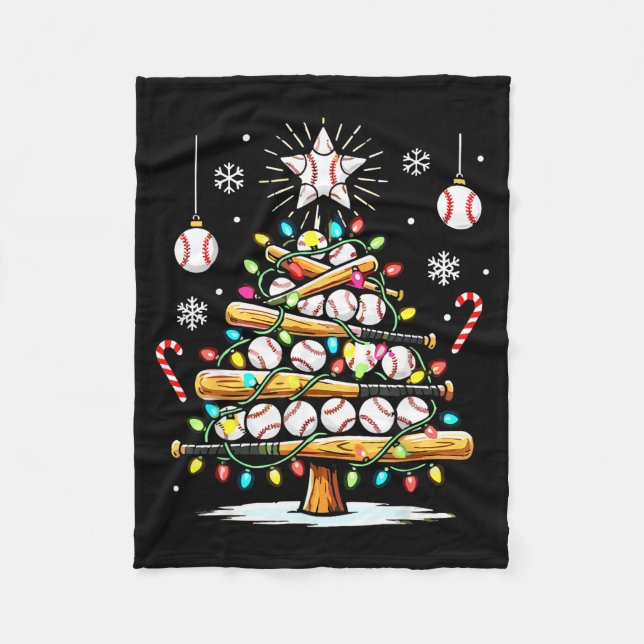 Cobertor De Velo Baseball Christmas Tree Lights  (Frente)