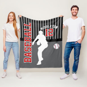 Cobertor De Velo Baseball ⚾ Esporte - Cinzas, Preto e Vermelho
