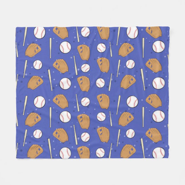 Cobertor De Velo Baseball - Gloves, Balls & Bats on Blue Background (Frente (Horizontal))